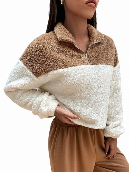 

two tone half zip drop shoulder teddy sweatshirt p0yz#, Black