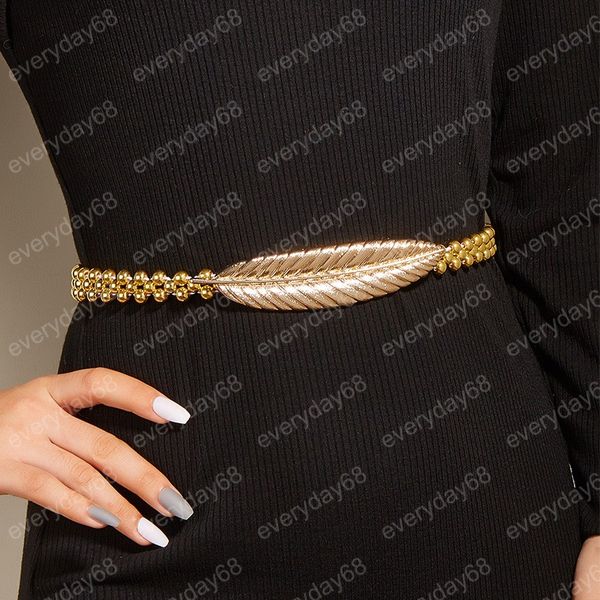 

luxury metal belts women stretch silver gold leaves decorative small ball chain for skirt dress thin elastic belt waist girdle, Black;brown