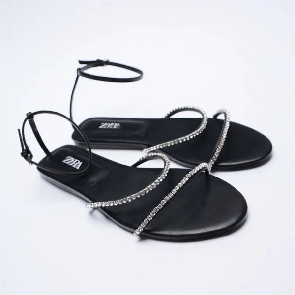 

zar sandal datar ujung bundar mode hitam baru musim panas muller pakaian luar berlian buatan seksi dan sepatu wanita 220611, Black