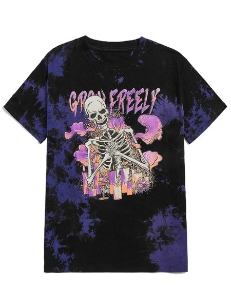 

romwe guys tie dye skeleton print tee c7qa#, White;black