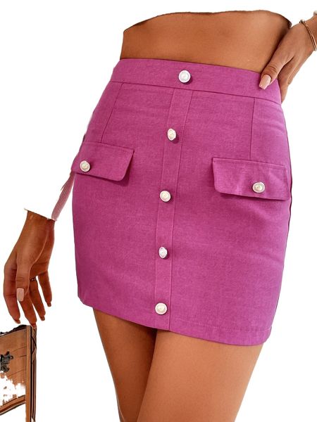 

high waist fake button straight skirt a8nx#, Black