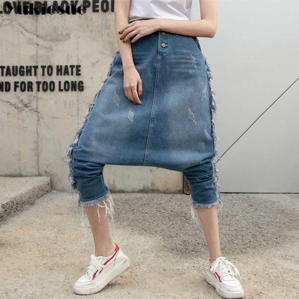 Jeans da donna vintage da donna per mamma, pantaloni da donna a vita alta blu casual harem, pantaloni in denim hip-hop streetwear 210608