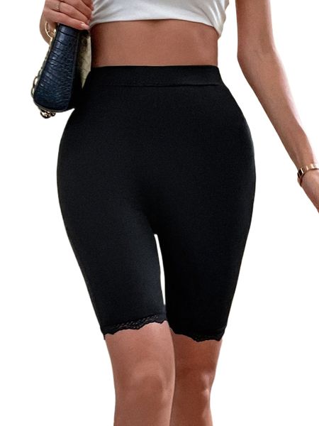 

lace trim high waist biker shorts b8tz#, White;black