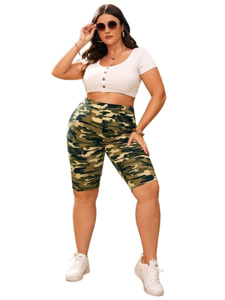 

plus camo print biker shorts j8q3#, Black