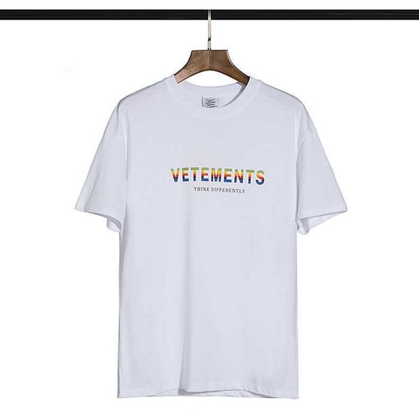 

vetements rainbow designer events gradient letter print short sleeve oversize crew neck mens and womens tshirt, White;black