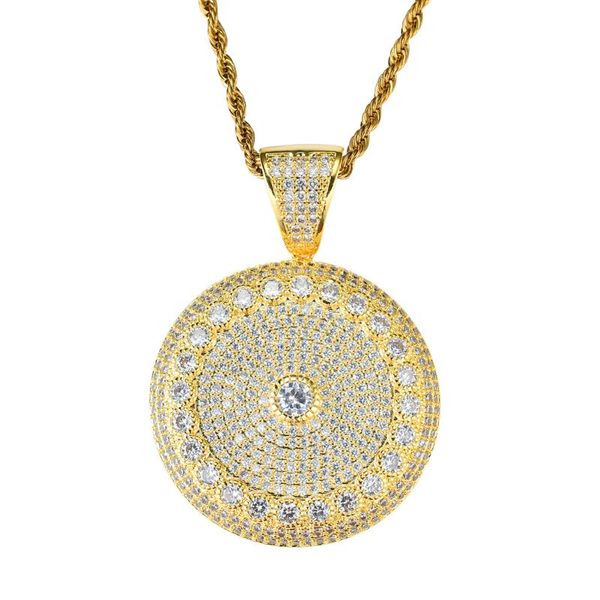 Colares pendentes Iced Out Chain 18K Gold Bling CZ simulado Diamond Sun Flower Men's Hip Hop Colar JewelryPenda