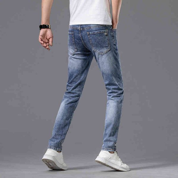 

men's jeans boutique men's jeans spring and summer thin slim fit small feet elastic leisure trend eagle head pants 7hho, Blue