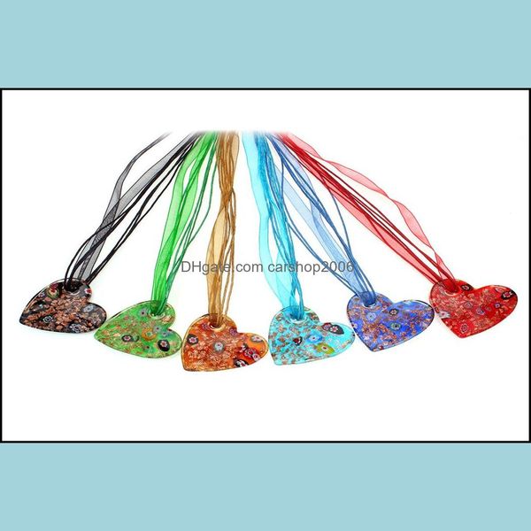 Colgante Collares Colgantes Joyas Color mezclado Venta al por mayor Hecho a mano Murano Murano Glass Millefiori Heart Dha7E