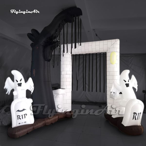 Персонализированная надувная арка призрака на открытом воздухе Хэллоуин украшения 3 м/4м осветительный воздух взорвать могильные ворота для мероприятия