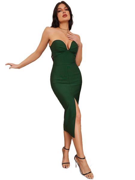 

zip back split thigh bandage dress b0co#, Black;gray