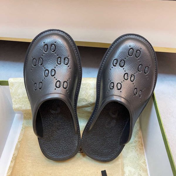 

2021 men's slip on sandal women's platform perforated g sandal hollow shoes jelly colors high heel summer rubber lug sole mules 35, Black