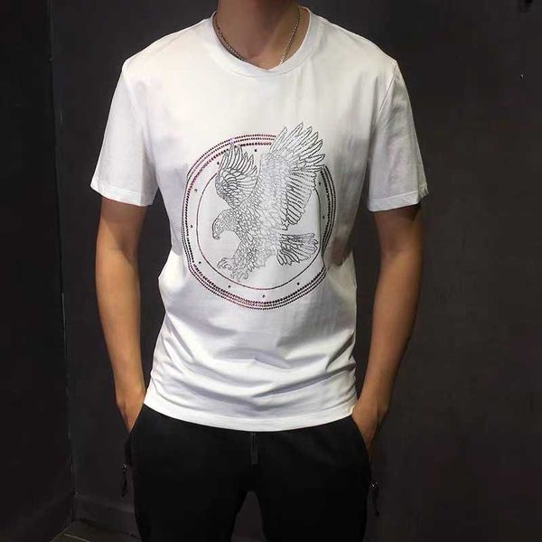 

men's t shirts cotton crew neck rhinestone short sleeve t-shirt men's breathable diamond luxury design, White;black