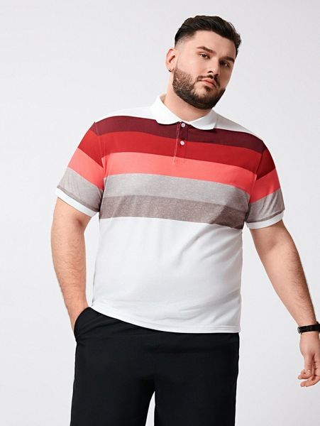 

extended sizes men striped print polo shirt r1pq#, White;black