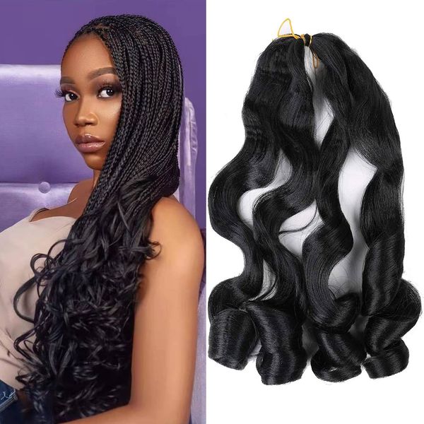 

22" synthetic spiral curls loose wave crochet hair french curly braiding hair pre stretched braiding hair extensions for women ls04, Black