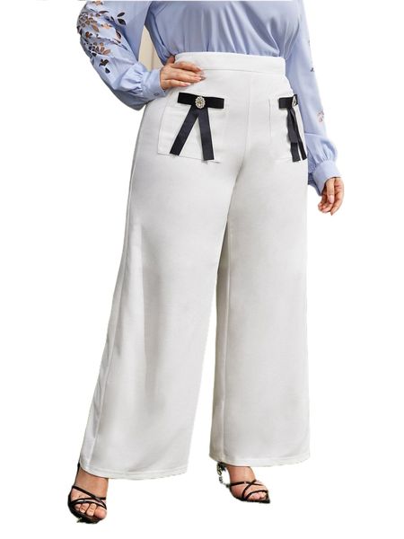 

plus rhinestone bow detail pants 593p#, Black