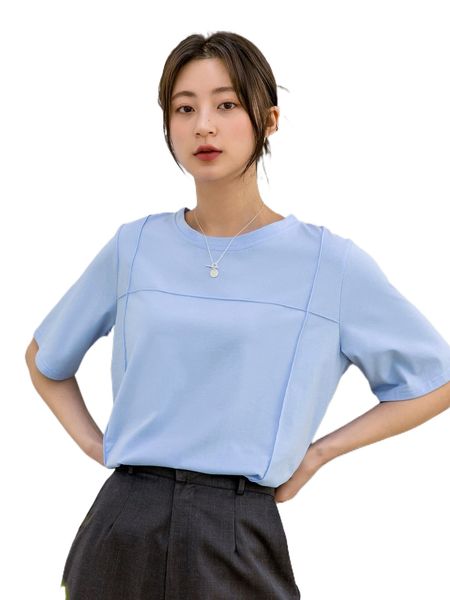 

dazy-less seam detail round neck tee v6iy#, White