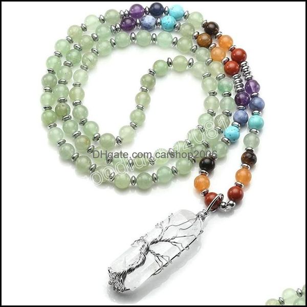 

pendant necklaces pendants jewelry 7 chakra stone beaded necklace natural clear quartz hexagonal prism tree of life crystal women fashion, Silver