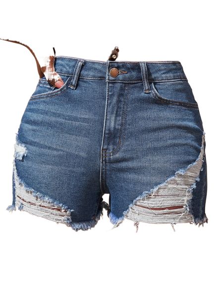 

ripped raw hem denim shorts m82w#, White;black