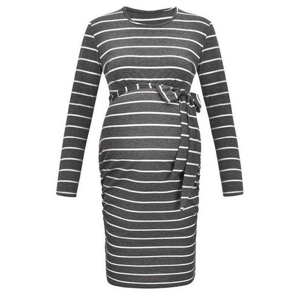 

women short sleeve maternity dress o-neck casual flowing tunic dress pregnancy clothes high waist pleated elegant charming dress g220309, White