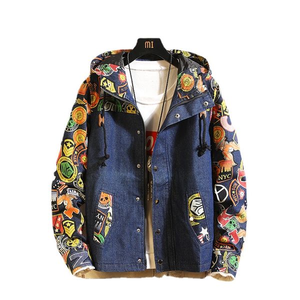 

men spring denim jackets outwear hooded denim coats new male slim casual jeans jackets streetwear jean coats size 3xl, Black;brown