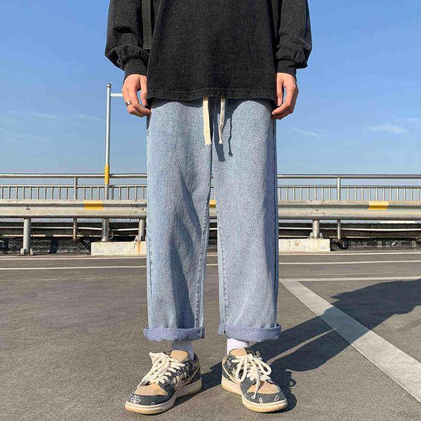

2022 spring new streetwear men's baggy jeans korean fashion loose straight wide leg pants male branded trousers t220726, Blue