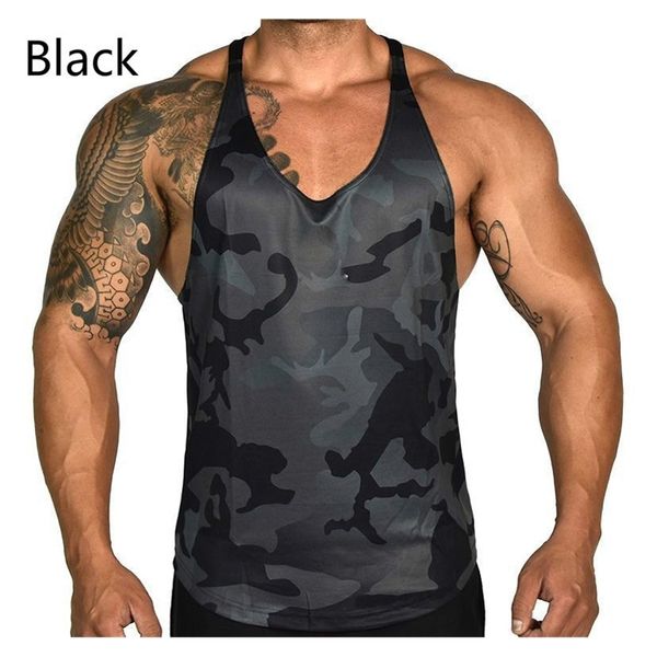 

gym mens bodybuilding camo sleeveless single tank muscle stringer athletic fitness vest summer clothes 220620, White;black