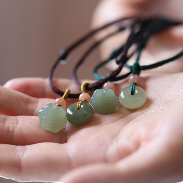 

natural n jade necklace short pendant lotus canopy safety buckle simple literary model female length adjustable, Silver