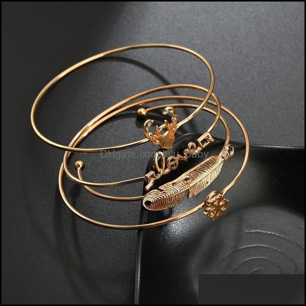 

bangle cross-border european bracelets fashion simple leaves deer head love snowflake bracelet 4 sets of foreign trade jewelry drop d dh9yw, Black