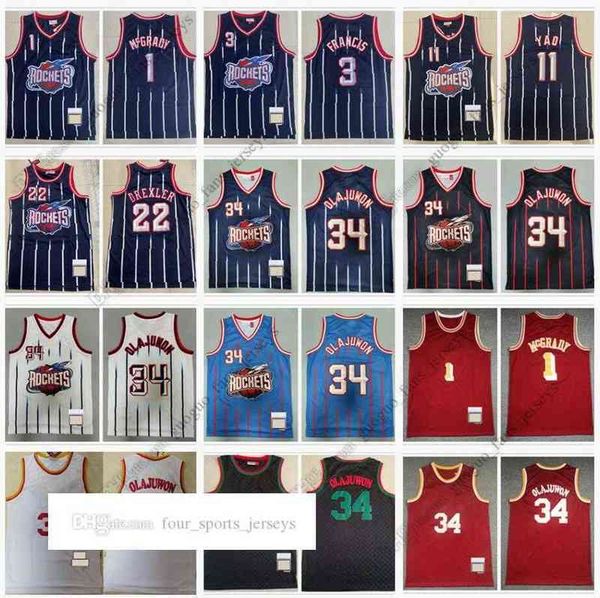 

retro mitchell and ness basketball jerseys mcgrady 1 tracy 1995-96 francis 3 steve 11 yao ming drexler 22 clyde 34 hakeem olajuwon 1996-97 b, Black