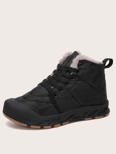 

kids minimalist lace-up front plush inside sneakers she, Black