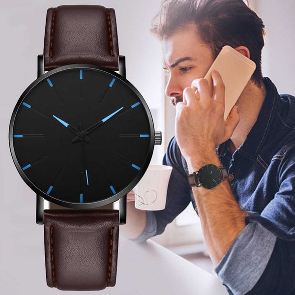 

men luxury watches quartz stainless steel dial casual bracele watch round simplicity leather strap wristwatches clock montre, Slivery;brown