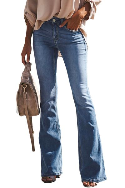 Jeans femininos Slim Fit calças jeans de sino de baixo para a cintura alta calça bootleg jeans esticam flee touser maxi moda 220526