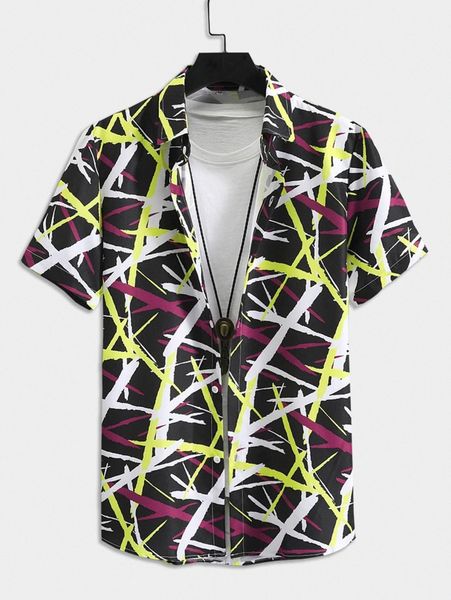 

romwe guys allover print shirt without tee 18c8#, White;black