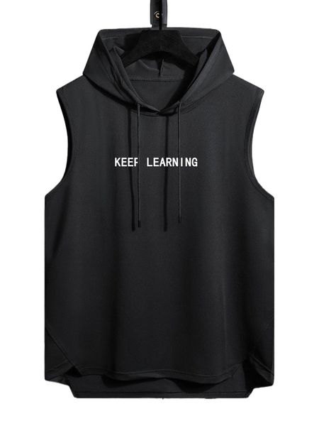 

men letter graphic drawstring hooded tank j0kv#, White;black