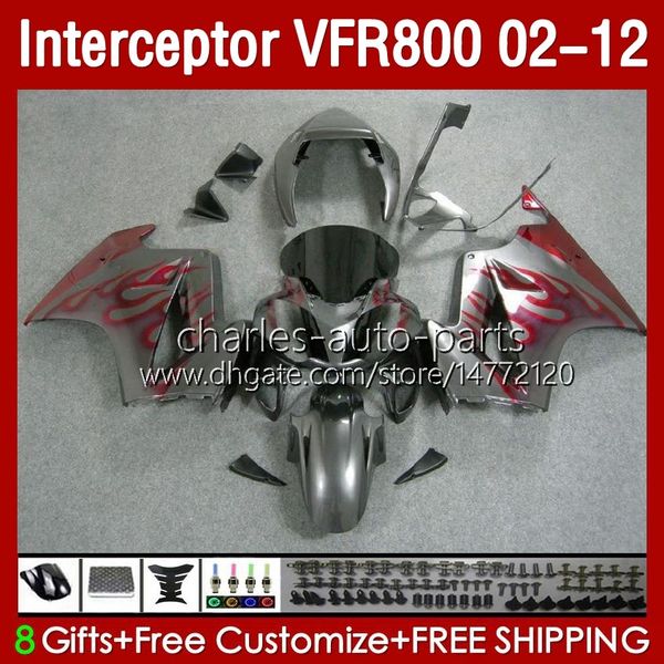 Carenature per HONDA Interceptor VFR800 VFR 800 RR CC 800RR VFR800RR 02 03 04 05 06 07 Corpo 129No.78 800CC Grigio Rosso 2002 2008 2009 2010 2011 2012 VFR-800 02-12 Carrozzeria