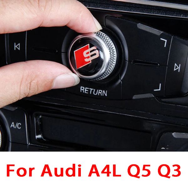 Manopole del pannello di controllo del centro auto Regolazione del volume Adesivi decorativi con stemma sportivo per Audi A4L Q5 Q3 Accessori interni