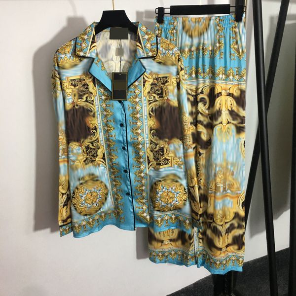 

69 2022 milan runway two pieces sets long pants long sleeve flora print brand same style pants womens clothes meiyi, White
