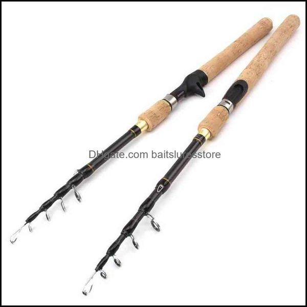 

spinning rods fishing sports outdoors promotion 1.8m 2.1m 2.4m 2.7m rod m power hard telescopic carbon fiber travel pole wooden handle 220