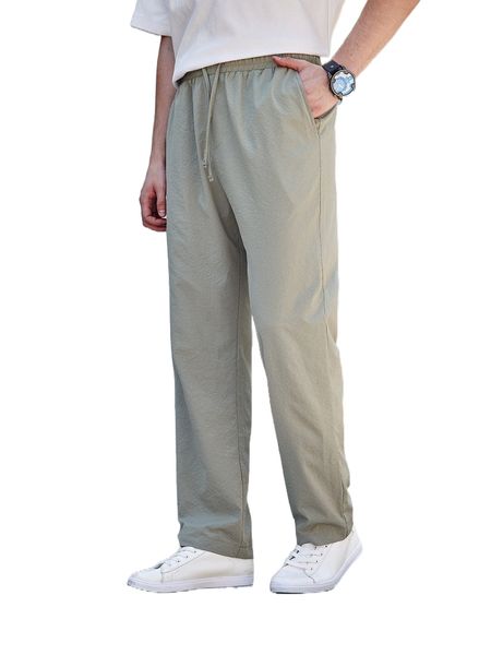 

men slant pocket drawstring waist pants d3pn#, Black
