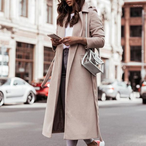 Coletes femininos inverno elegante casaco de manga comprida para mulheres bronzeado claro escritório senhora sobretudo tamanho grande à prova de vento lã moda blusão 2022