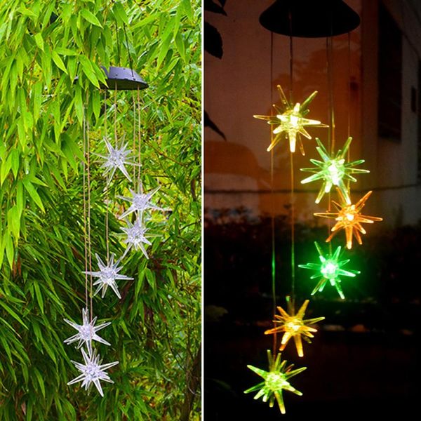 Strings LED LED POWER SOLAR CHIME DE VENTO COLROTIVO ERCHIN do mar colorido Muticolor Mudança de iluminação de vento à prova d'água do pátio de iluminação de vento ao ar livre Decorado Gourtyard