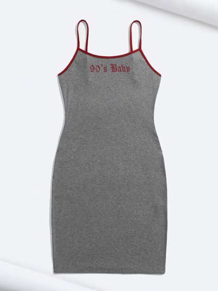 

x tay mills letter graphic contrast binding cami dress k639#, Black;gray