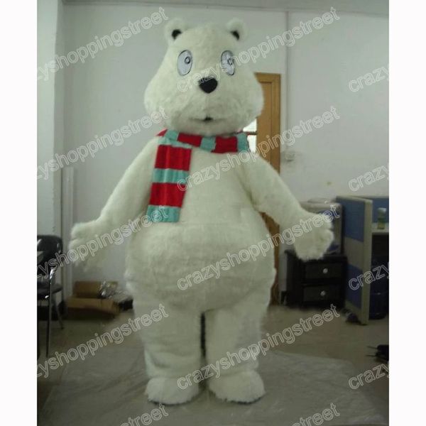 Halloween White Polar Bear Mascot Traje de alta qualidade Caracteto de anime Personagem adultos Tamanho da festa de carnaval de Natal Roupa ao ar livre