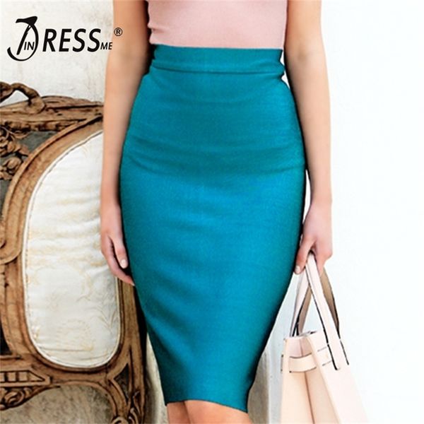 

indressme 2019 new women bandage skirt solid wear to work skirt for lady fashion knee length bodycon skirt t200712, Black