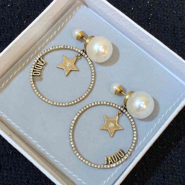 

2022 factory wholesale new di circle star pearl female advanced sense earrings qzws, Golden