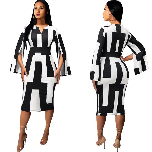 

fashion new slims women party dresses 2022 spring women's shirts beautiful single mid calf breasted slim bandage split dress 10798, White;black
