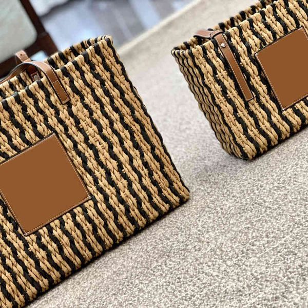 

luxury colorblock straw basket tote women shoulder bag handbag leather designer crossbody female beach bucket 220125