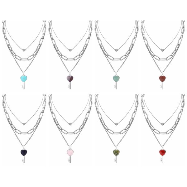 

layered key pendant necklace chunky punk silver chain choker cuban link statement jewelry for women and girls