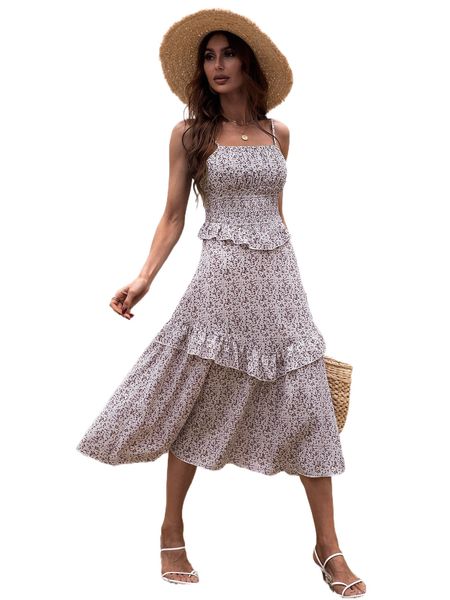 

ditsy floral ruffle trim cami dress p6qa#, Black;gray