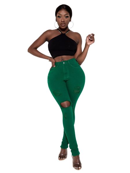 

sxy high waist ripped raw hem jeans o0v2#, Blue